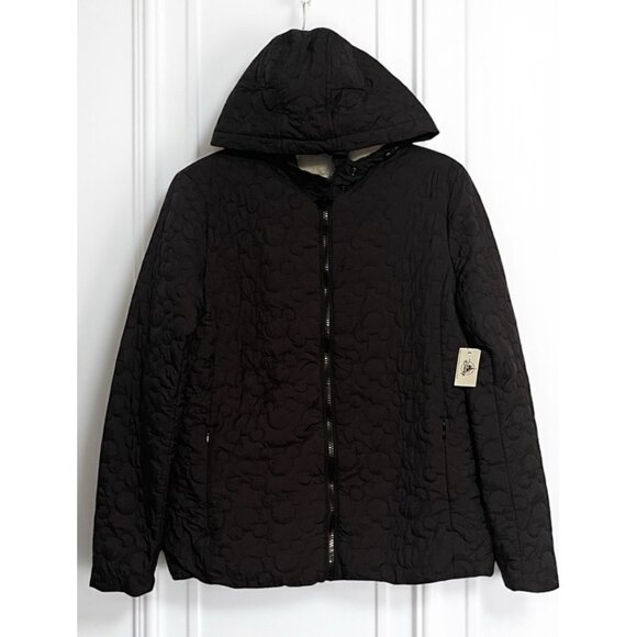 Disney Parks Jacket Womens Small Black Sherpa Lined Mickey Mouse Hooded Puffer - Picture 1 of 8